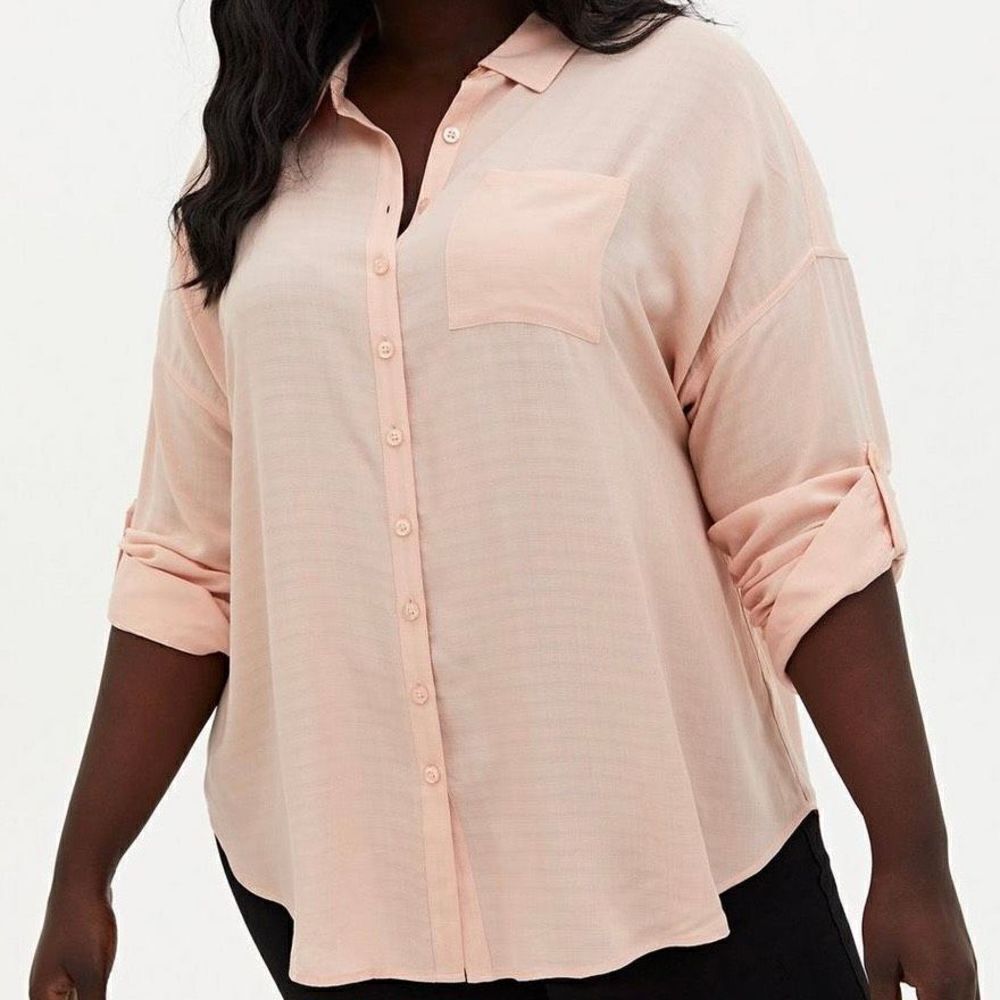Torrid Linen Drop Shoulder Button-Front Shirt Pal… - image 1